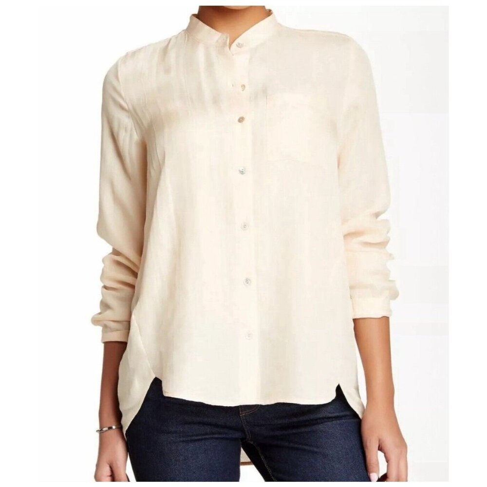 EILEEN FISHER Silk Cotton Doubleweave Alabaster Peach Button Down Shirt XL